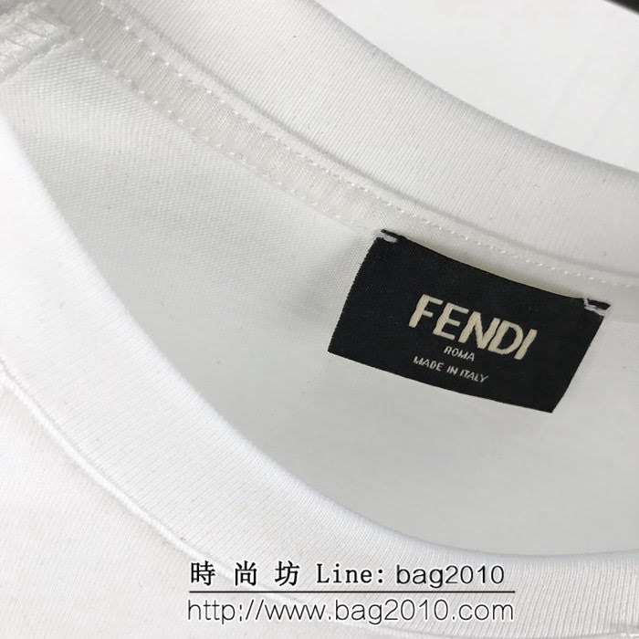 FENDI芬迪 19ss roma系列 定制立體矽膠 定制復古織帶 ins爆款 白色男短袖 ydi2117